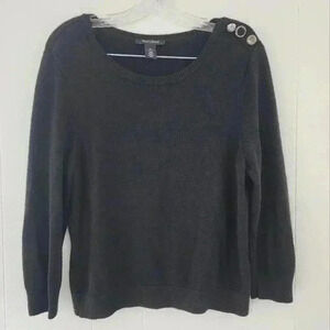 White House Black Market Scoop Neck Rhinestones Black Sweater Women's M